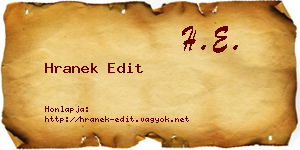 Hranek Edit névjegykártya